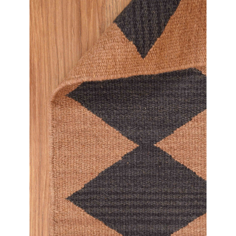 Tapis Zayas tissés à plat en laine Kilim écologique - 152 x 244 cm, rectangulaire, couleur anthracite, design contemporain, tapis à poils courts faits main pour salon, chambre