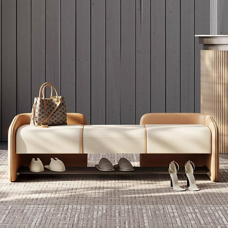 Banc de rangement rembourré pour chaussures, Beige