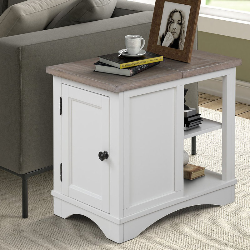 Bankhead Chairside Table with Built-In Outlets and USB Ports, Weathered Natural Top/Cotton Base