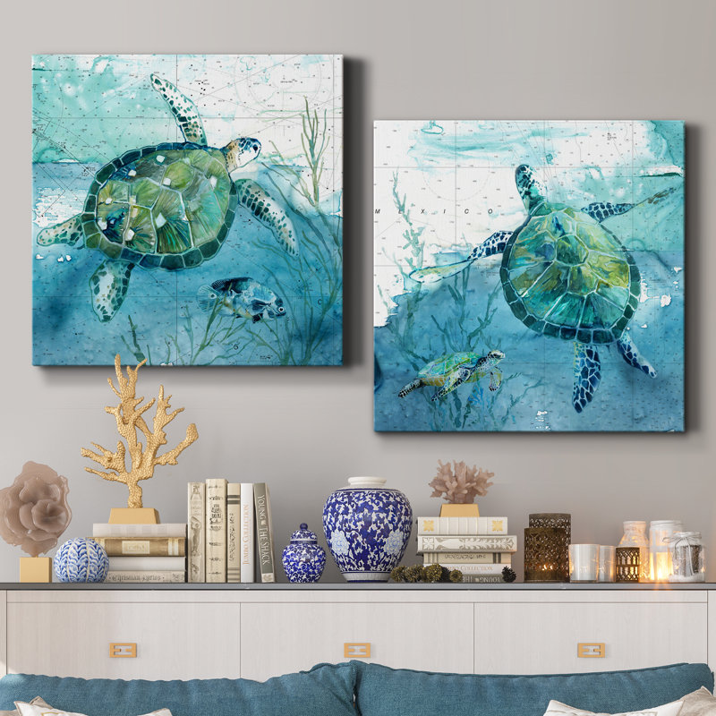 «Island Swim I», ensemble de 2 peintures, H 32 po x l 64 po, Toile tendue, Sans cadre
