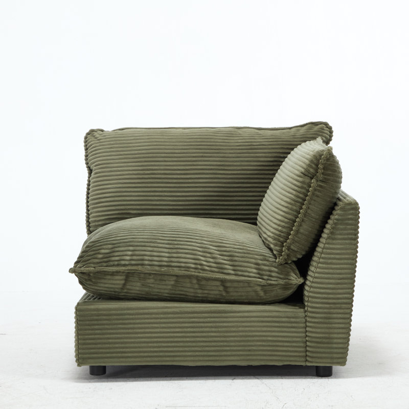 37.4" Heffernan Accent Chair Modular Sectional Sofa, Green Corduroy
