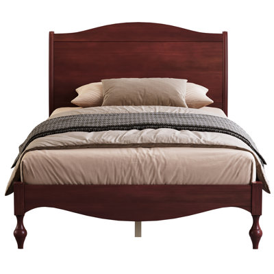 Structure de lit double en bois avec tête de lit, lit plateforme rétro, tête de lit arquée traditionnelle et pied de lit, grand rangement sous le lit, aucun sommier nécessaire, assemblage facile, noyer foncé