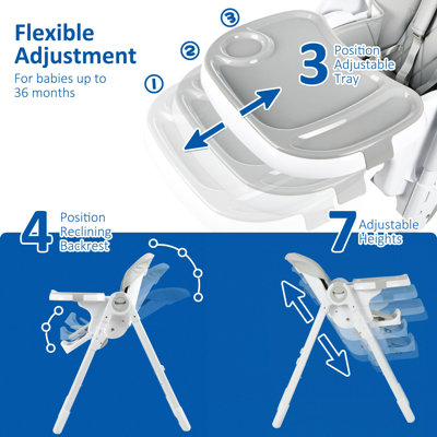 High Chair, Multifunctional  Highchairs with Adjustable Height and Recline, Foldable High Chair , High Chair with Removable Tray Easy Clean