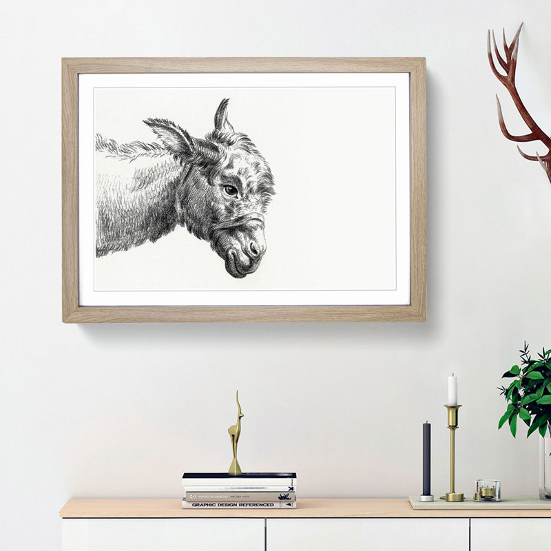 A Head of a Donkey by Jean Bernard - Framed Print, Oak Framed, 33cm H x 45cm W x 2cm D