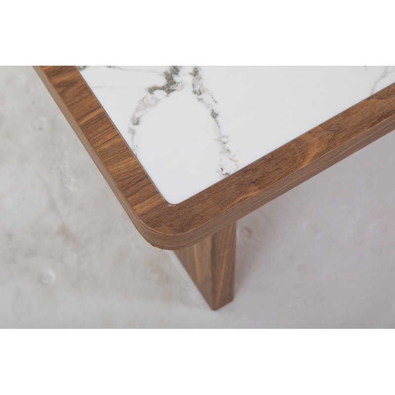 47.24" Sintered Stone Coffee Table, Rectangular Coffee Table with Walnut Wood Veneer Frame, Stain‑Resistant Tabletop for Living Room & Apartment