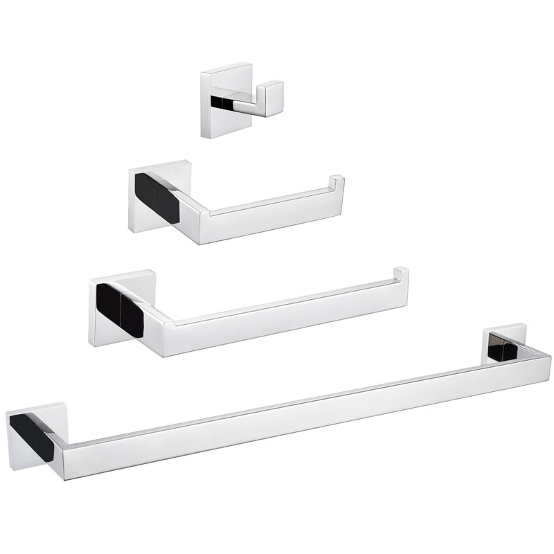 4 - Piece Bathroom Hardware Set, Polished Chrome