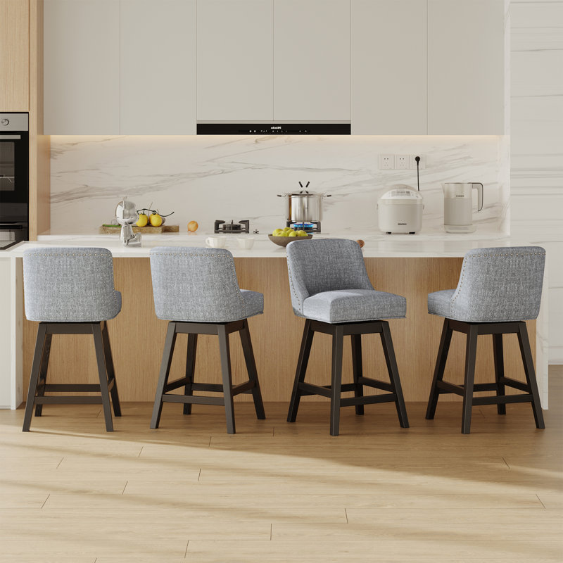 Swivel Upholstered Bar Stool with Solid Wood Frame, Dark Grey, 4