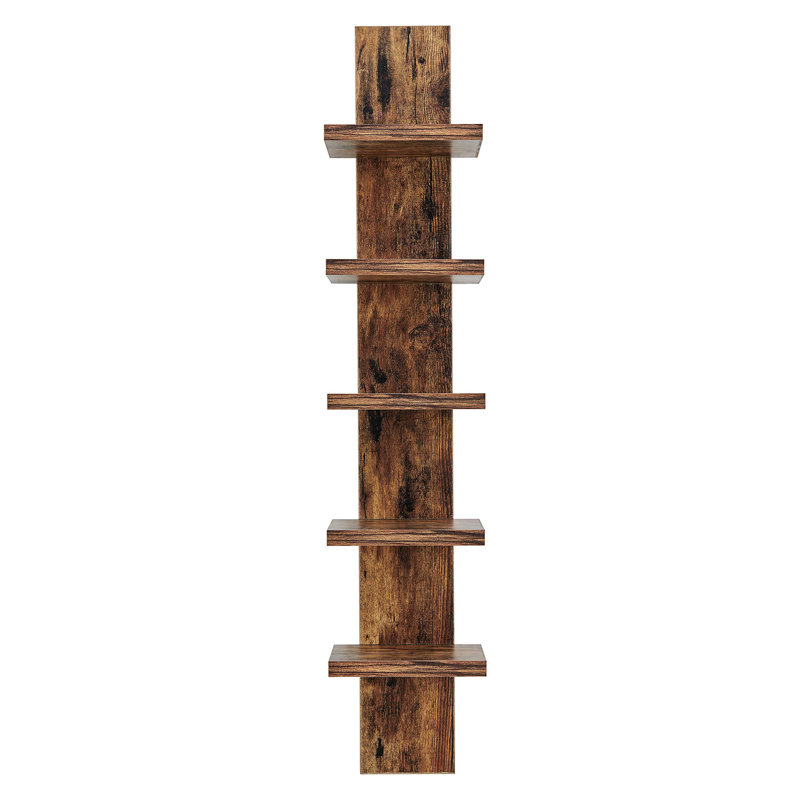 5 Tier Wall Shelf Unit Narrow Smooth Laminate Finish - Vertical Column Shelf Floating Storage Home Decor Organizer (Pine)