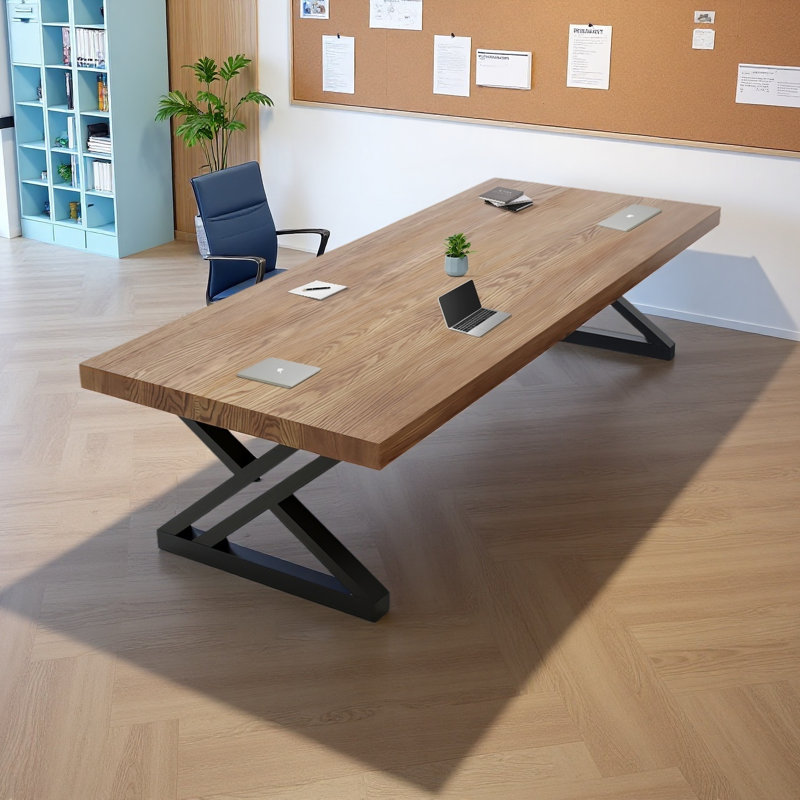 Modern Industrial-style Walnut Solid Wood Teacher's Desk, Rectangular Executive Desk