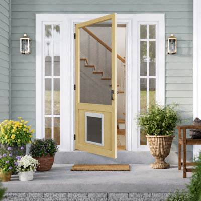 30"x 80" H Soft Close Hinge Pine Wood Exterior Screen Door (Paintable), Insect-Resistant, Kid- and Pet-Friendly, Includes Screen Door Handle