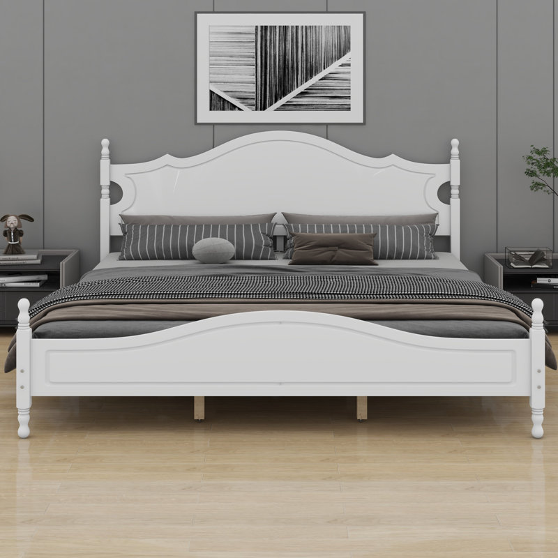 Lit plateforme en bois rétro avec support de lattes en bois durable, White