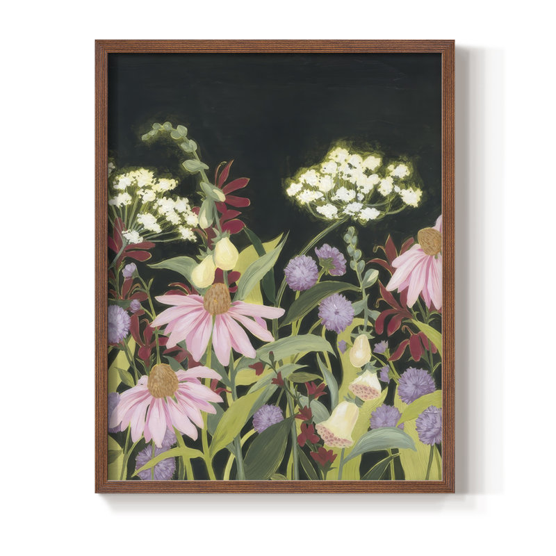 Impression encadrée Moonlit Wildflowers II - bois massif, H 11 po x l 9 po, Noyer