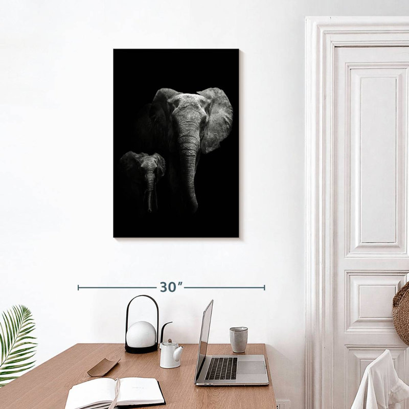 Éléphants dans le noir, H 30 po x l 20 po