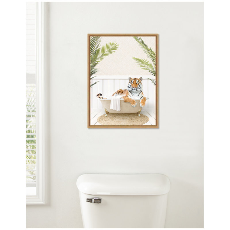«Tiger in Palm Bath» par Amy Peterson, reproduction d'art sur toile encadrée