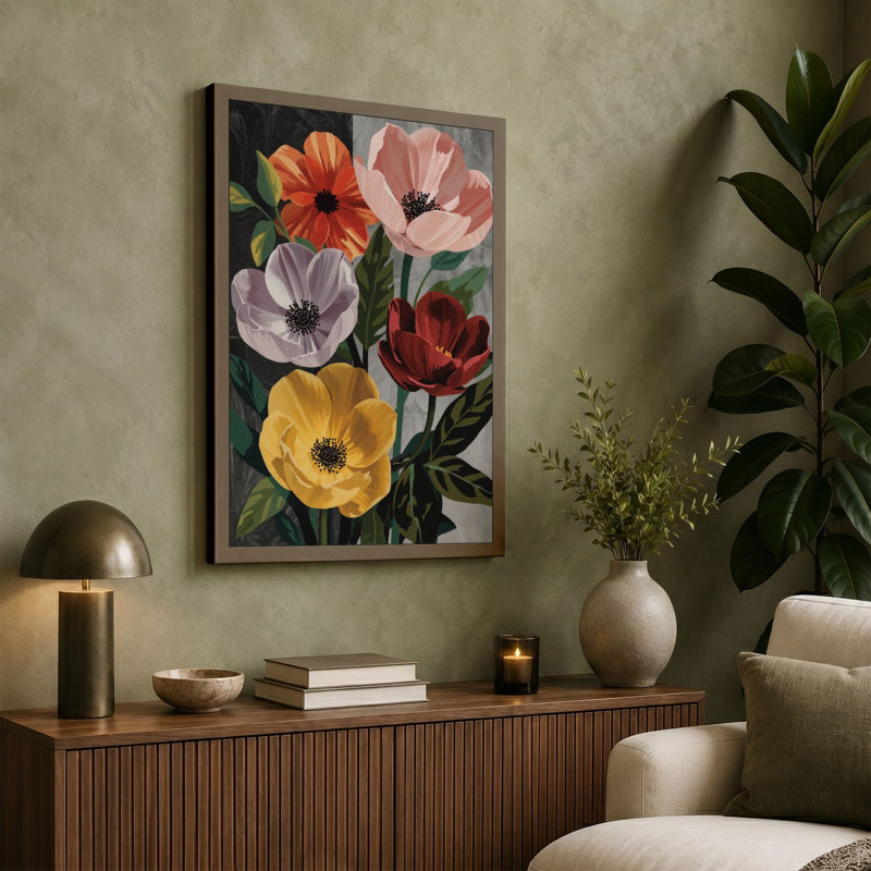 Five Blooms Botanical - Wrapped Canvas, 18x12 - 45.7 x 30.5 cm, Black Border