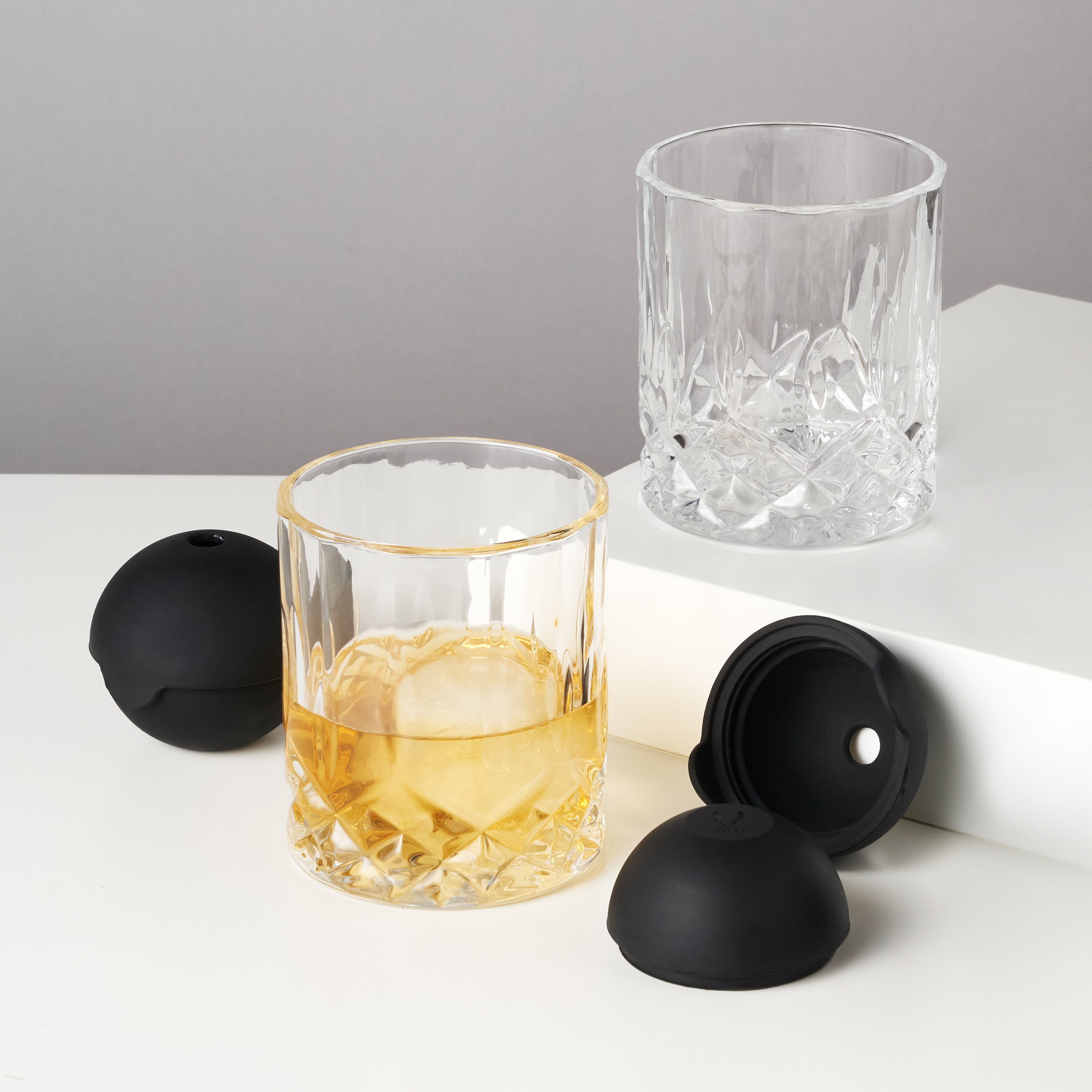 Viski Admiral Crystal Whiskey Tumblers With Ice Sphere Molds Set Of 2 Glasses Set Of 2 Ice 3655