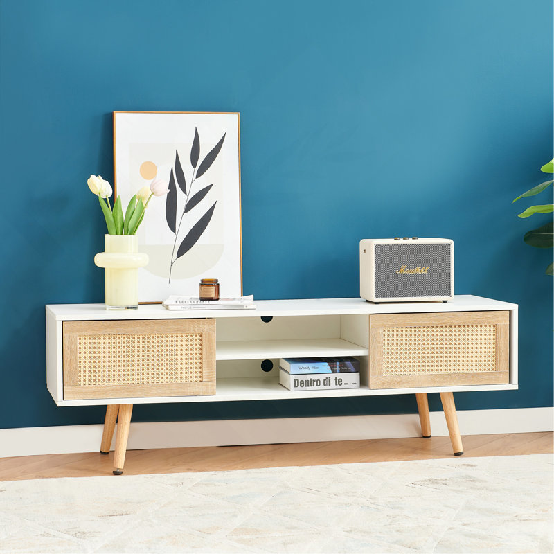 55.12" Rattan TV cabinet, White