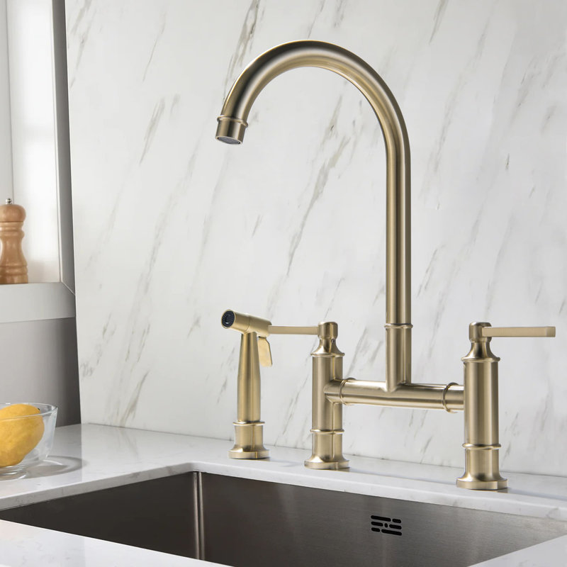 AWZTOO Kitchen Faucet with Side Spray, Brushed Gold