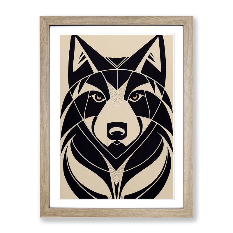Wolf In Abstract No.3 - Wall Art, 36cm H x 27cm W, Oak Framed Paper, White