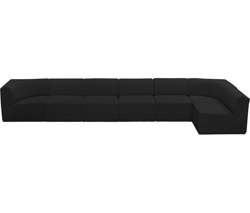 Canapé modulaire rembourré 7 pièces Ollie, Tissu bouclé noir