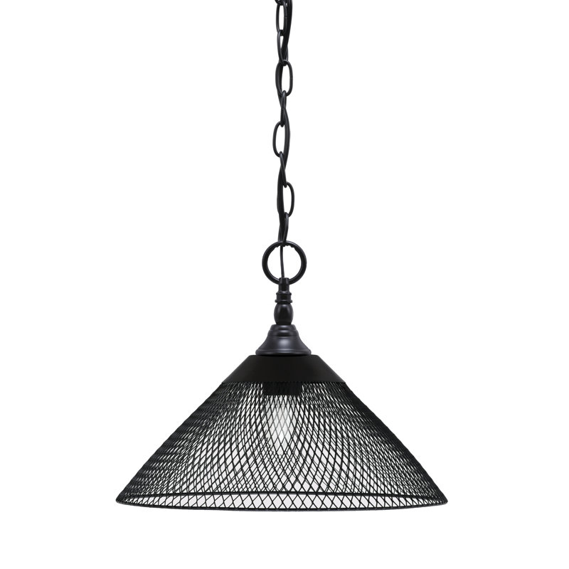 Mini-luminaire suspendu suspendu avec chaînette et abat-jour en métal cône noir mat 14 po, Noir mat