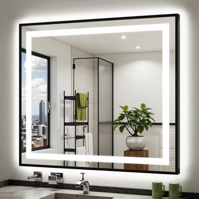 Adorna UL Certified Dimmable LED Bathroom Framed Mirror with 3-Color Lighting, Anti-Fog & Tempered Glass & Brushed Alluminium Framed
