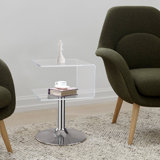 Acrylic Side Table with Stainless Steel Base, C Shaped End Table for Sofa