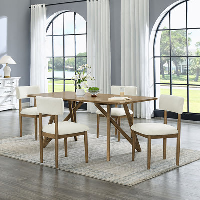 5-Piece Rectangular Dining Set With Geometric Cross Base And Walnut Oak Finish