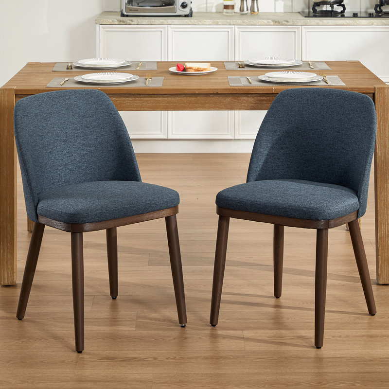 Modern Armless Upholstered Dining Chairs with Solid Wood Legs Side Accent Chair for Dining Room/Living Room, Dark Blue