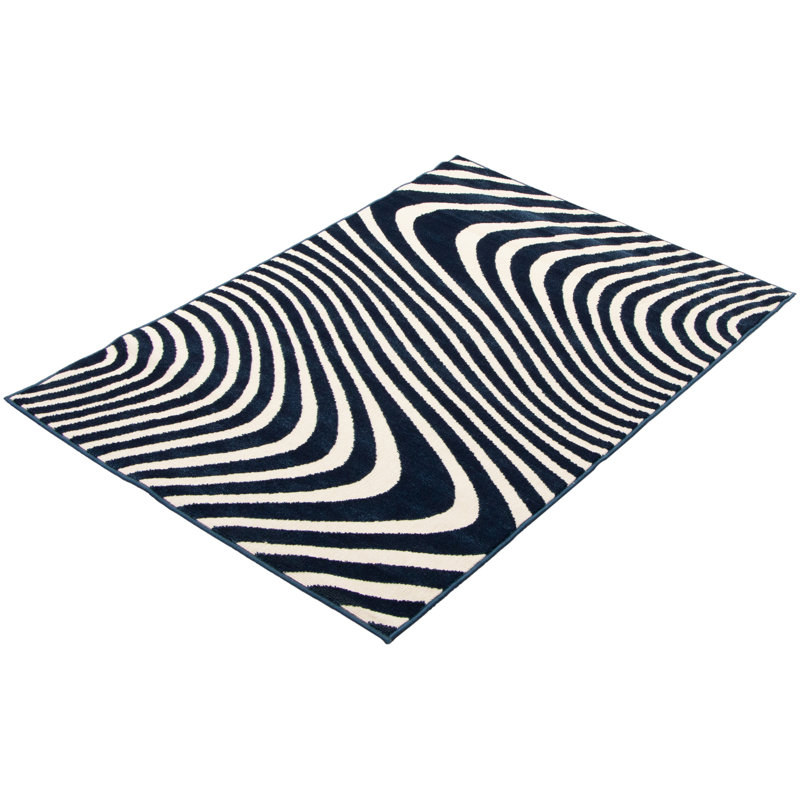 Tapis géométrique bleu / vert tissé à la machine Zuma, Rectangle 3 pi 11 po x 5 pi 7 po