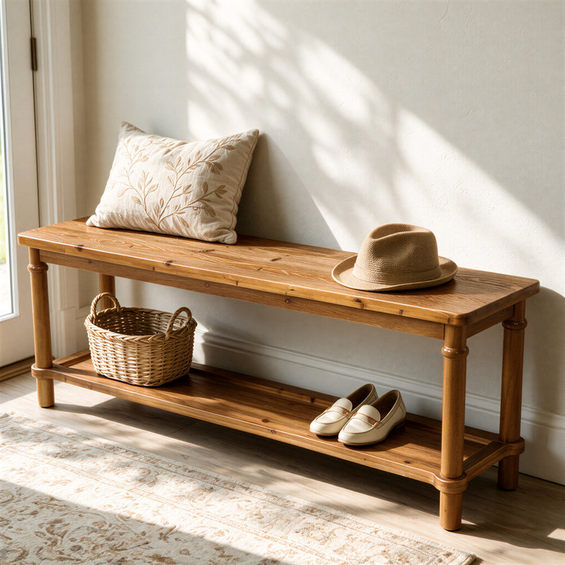 Banc d'entrée en bois massif de 160 cm (63 po), banc de rangement pour chaussures de style champêtre avec 4 pieds robustes pour l'entrée