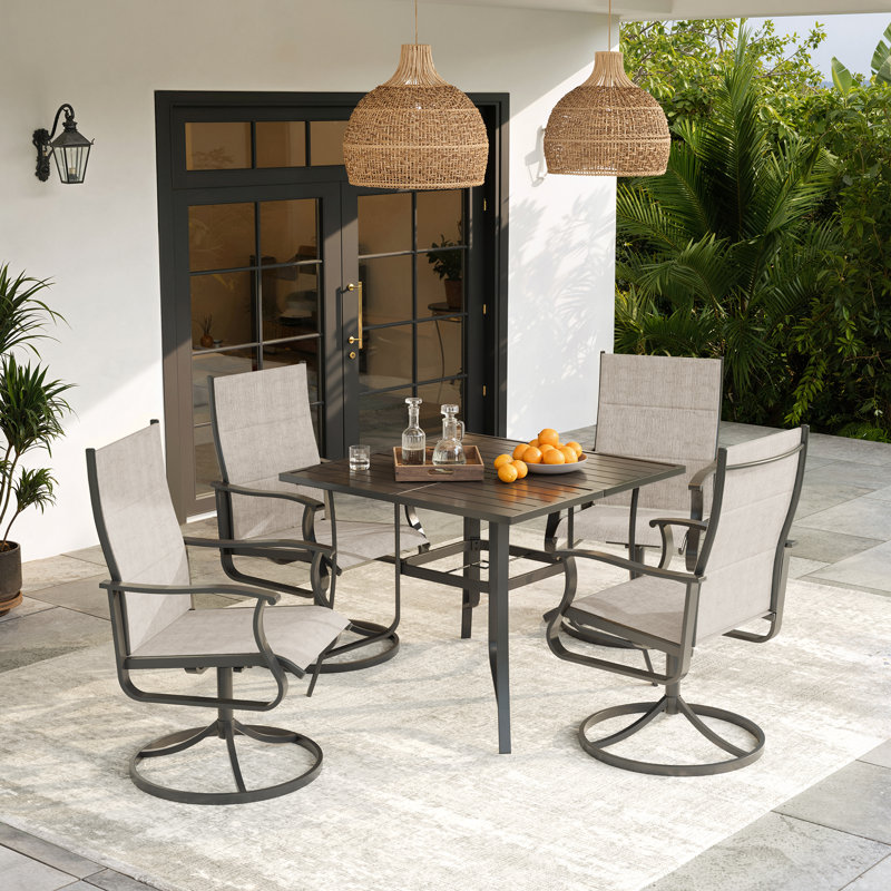 5-Piece Waterproof Patio Dining Set – Outdoor Rectangular Table & 4 Padded Swivel Chairs, Beige