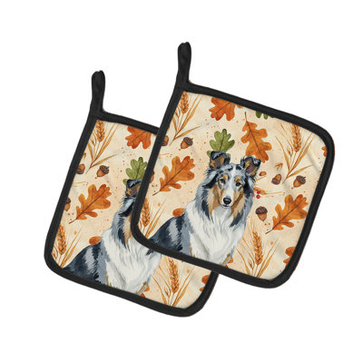 Blue Merle Collie Heirloom Fall Pair of Pot Holders
