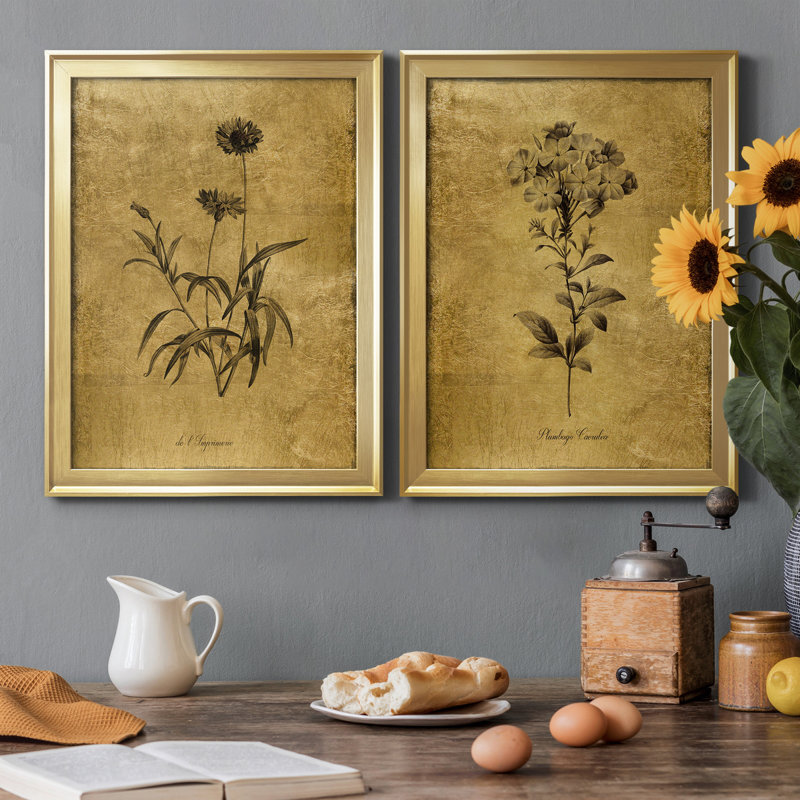 Gold Framed Botanical Sketch Canvas Print Set