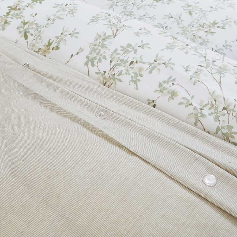 Laura Ashley Lindy Green Cotton Reversible Duvet Cover Set, Twin Duvet Cover + 1 Standard Sham