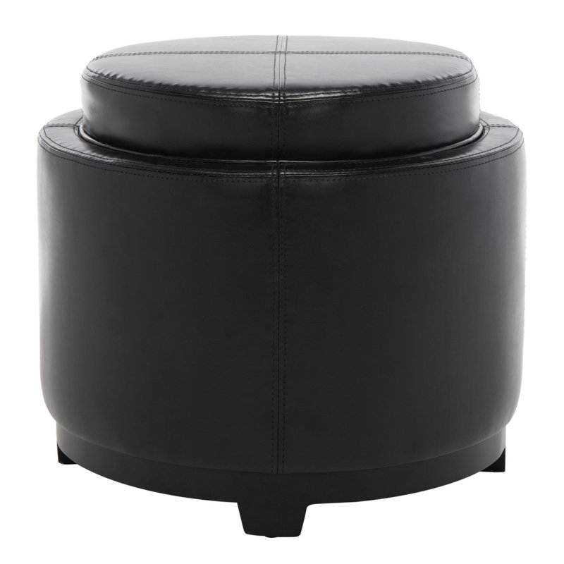 Maiden Faux Leather Ottoman, Black Faux Leather