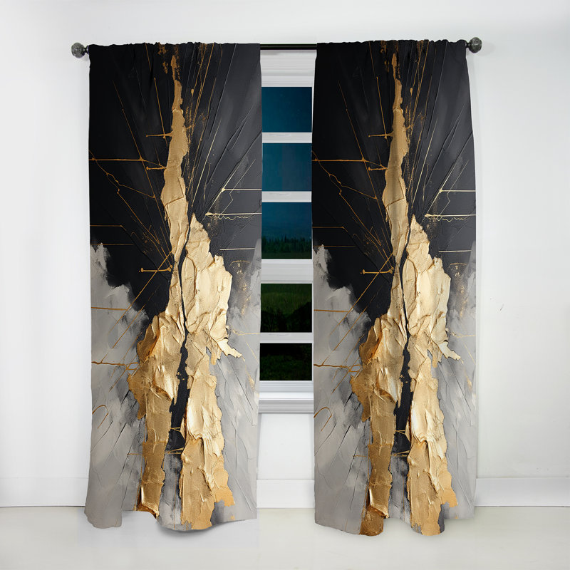 Black And Gold Abstract Meditation I - Abstract Painting Blackout Abstract Curtain - 1 Panel, 52" W x 84" L