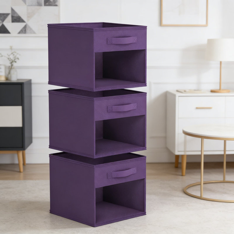 Foldable Storage Cubes With Clear Window & Handles, 8-Pack Fabric Bins For Closet, Shelf, And Home Organization, Purple