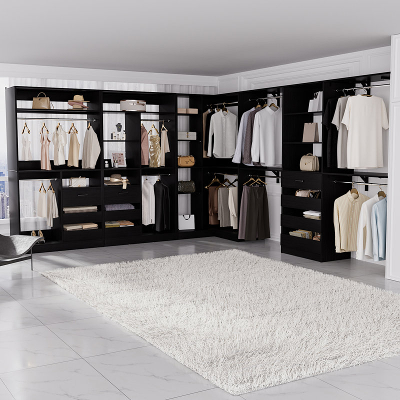 Système d'organisation 72-204 pouces avec 10 tiroirs et 10 porte-vêtements, Noir