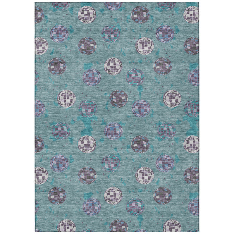 Machine Washable Indoor/Outdoor Chantille ACN2690 Kids Rug, Teal, 3' x 5'