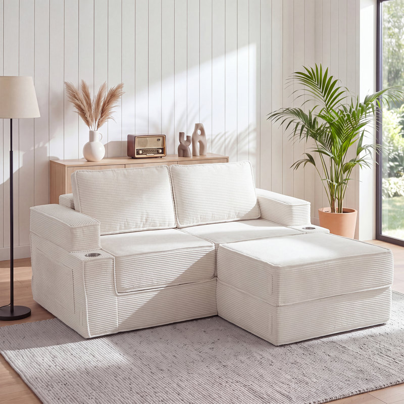 Canapé-lit de futon convertible en velours côtelé de 74,8 po 5-1 en 1 grand format avec futon avec porte-gobelets et poches latérales - aucun assemblage requis