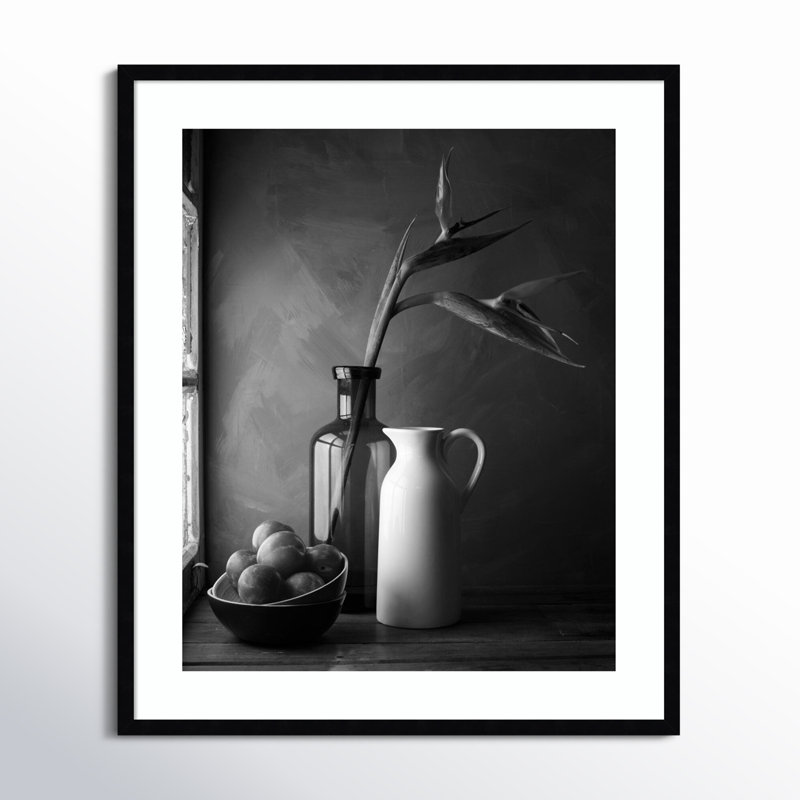 Plums And Jars Still Life by Luiz Laercio, 33" H x 28" W, Black