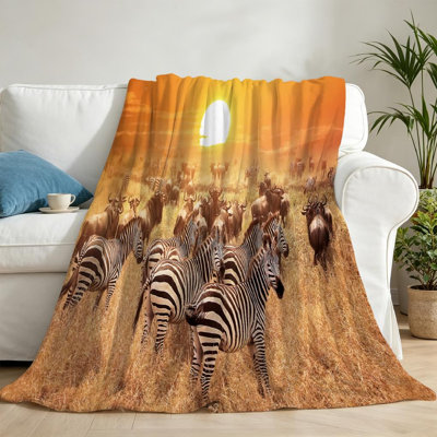 Jeté en flanelle transparente molletonnée en flanelle, imprimé zébré au coucher du soleil
