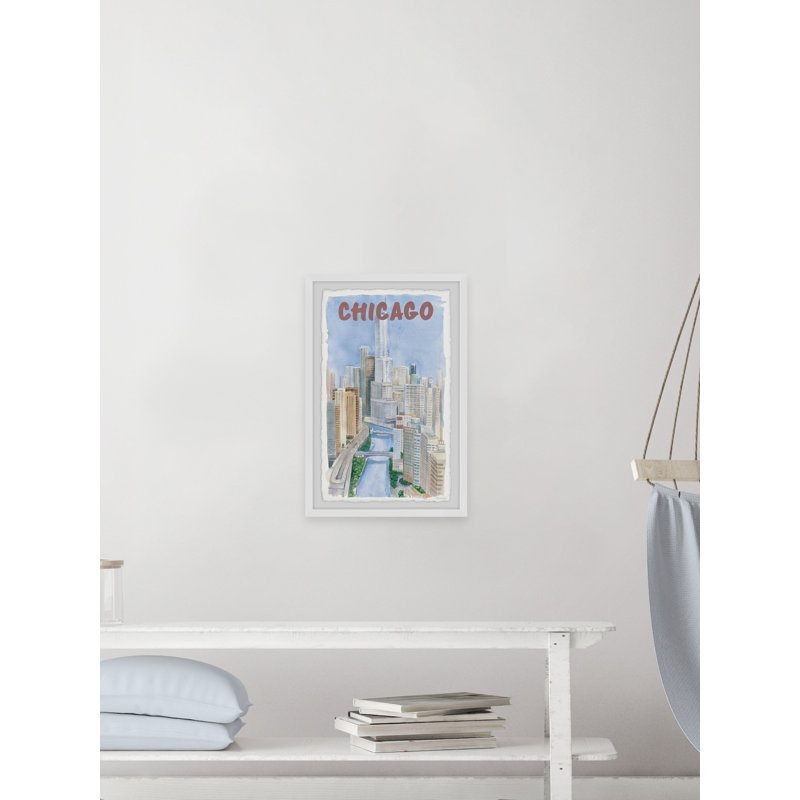 City of Chicago Skyline - Cadre photo, reproduction d'art sur papier, H 24 po x l 16 po x P 1,5 po