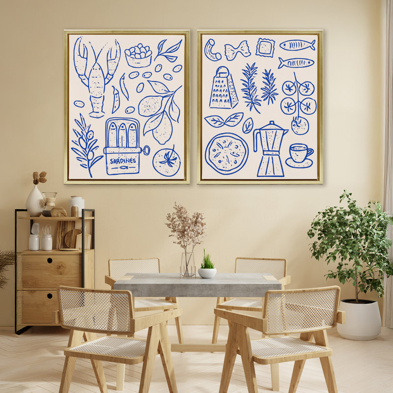 Ensemble de cadre flottant 2 pièces Méditerranée Kitchen Kitchen, design par Camila Juncos, Cadre flottant métallique doré