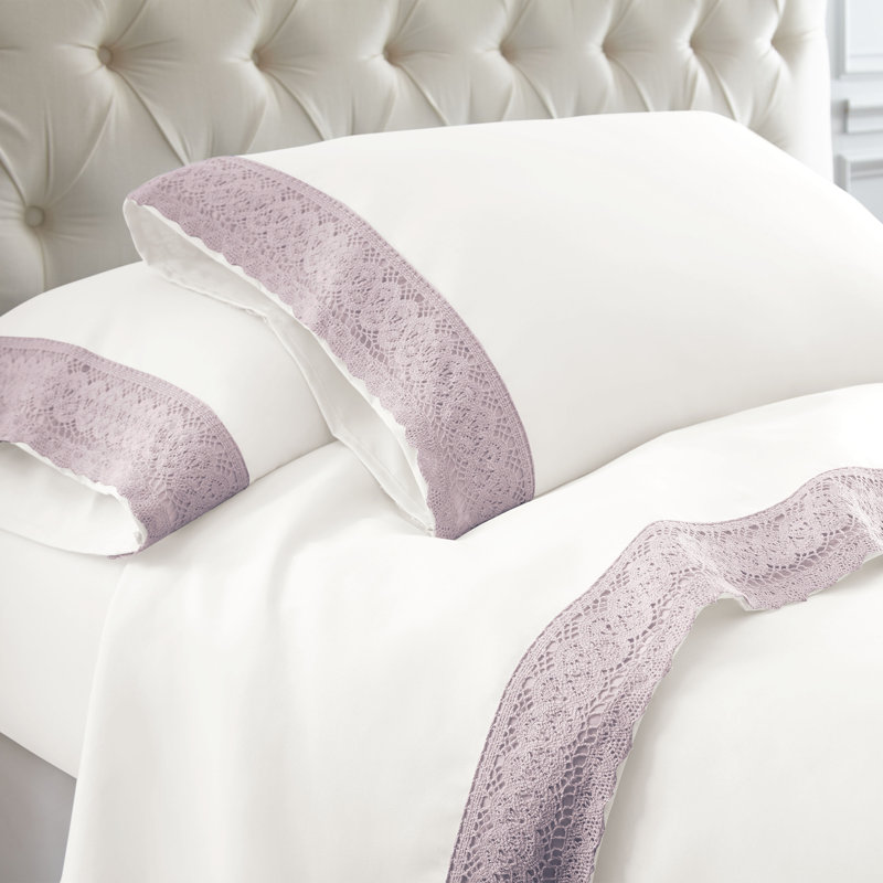 Modern Threads 4 Piece Microfiber Sheet Set – Soft Cooling Bed Sheets with Crochet Lace – Deep Pocket, Wrinkle Free, Breathable, Hotel Luxury Bedding