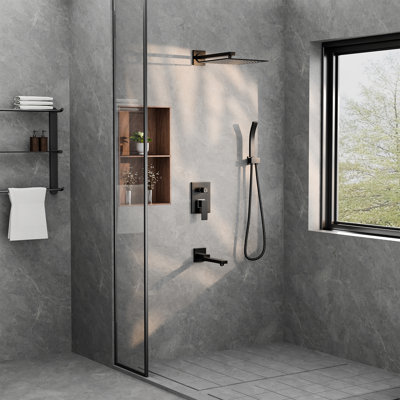 Shower Faucet System, Pressure Balancing Shower System 10” Rainfall Tub And Shower Faucet With Pressure Balancing Valve