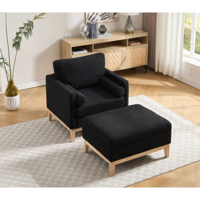 35.41" W Upholstered Accent Armchair With Ottoman