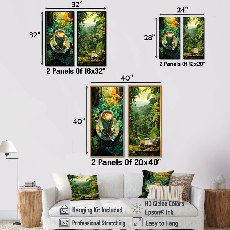 Café Kopi Luwak paysage - ensemble de 2 reproductions d'art mural café, Toile tendue, H 28 po x l 25 po