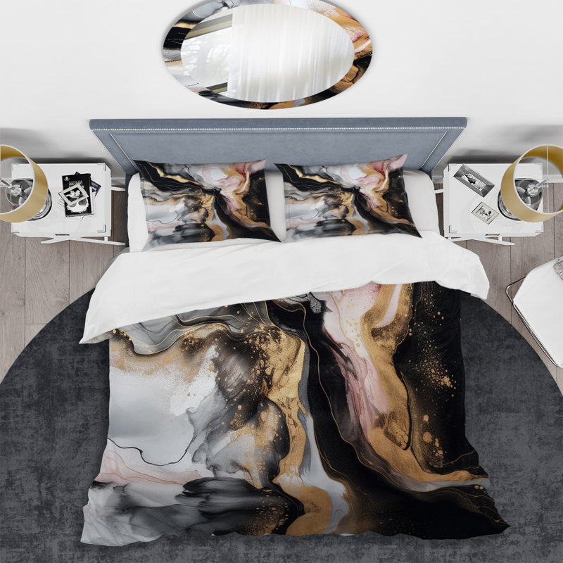 Ensemble de housse de couette en microfibre / polyester Black Gold Marble Splash I Bedding